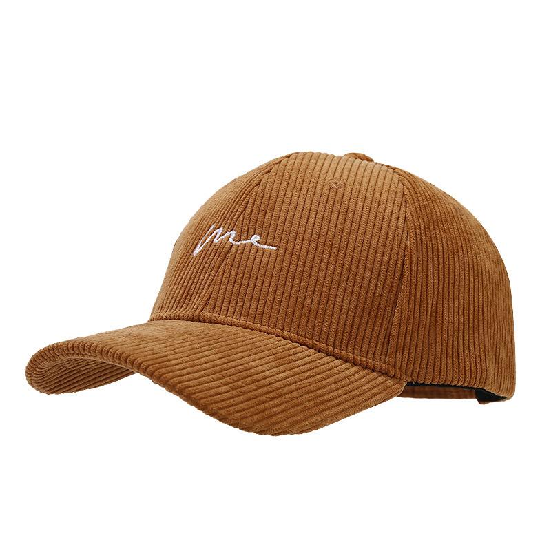 Autumn Art Retro Simple Corduroy Baseball Cap Women's Trendy Hats Street Fashion Wave Embroidery Curved Eave Duckbill Cap