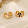 Stainless Steel Vintage Metal Flower Rings for Women Open Enamel Rings Adjustable Drip Oil Flower Multilayer Zircon 2024 New