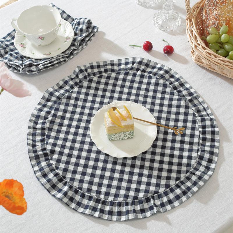 Round Blue Yellow Gingham Placemats Red Grid Checkered Placemats With Ruffle Picnic Party Supplies Buffalo Plaid Table Mat