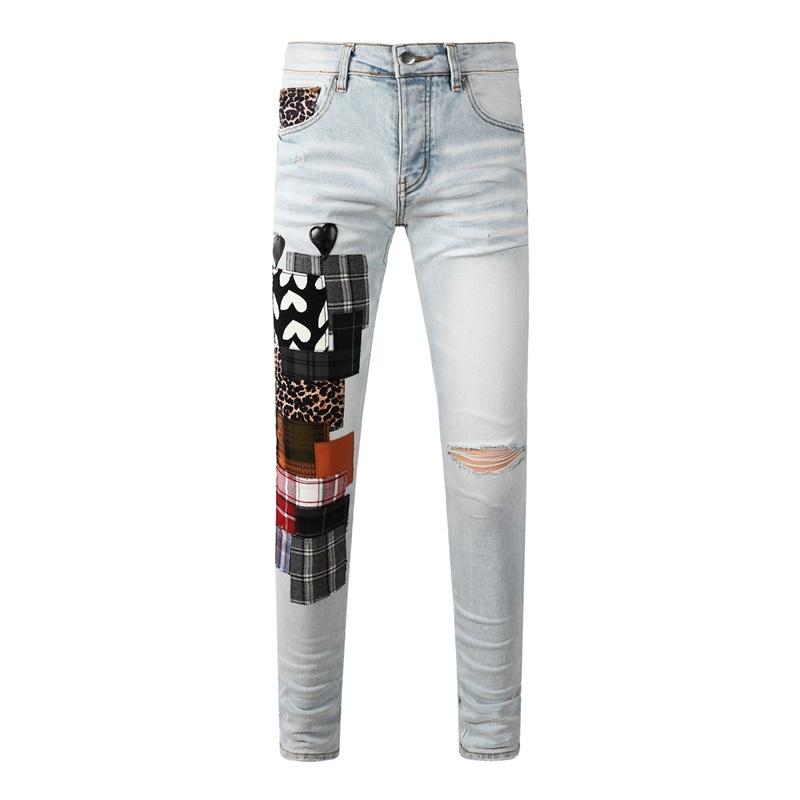 VibeStreet Fashion Americans Brands Men's Jeans Luxury Streetwear Holes Long Trousers Quality Male Stretch Slim Pants Skinny Trousers