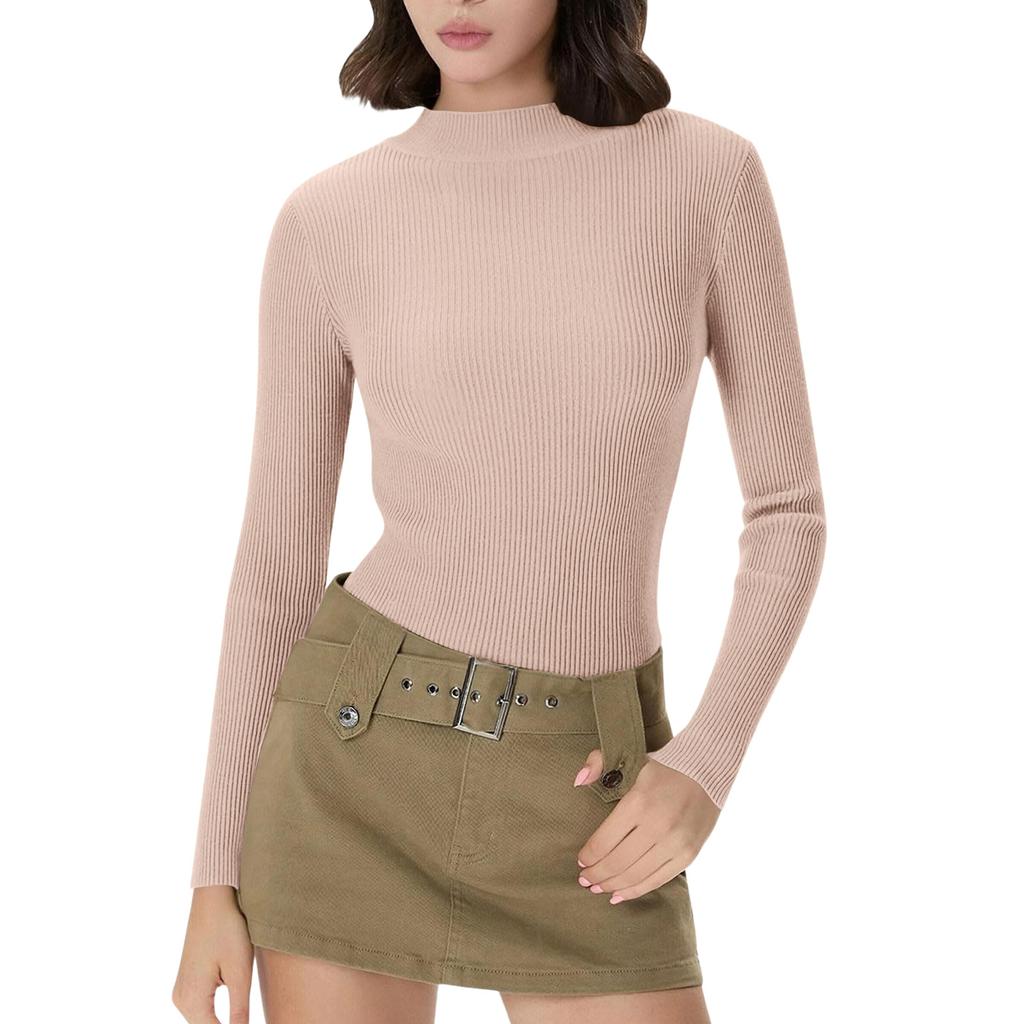Women's Everyday Casual ,Color Half,High Neck Long,Sleeve Knit Base Layer Top