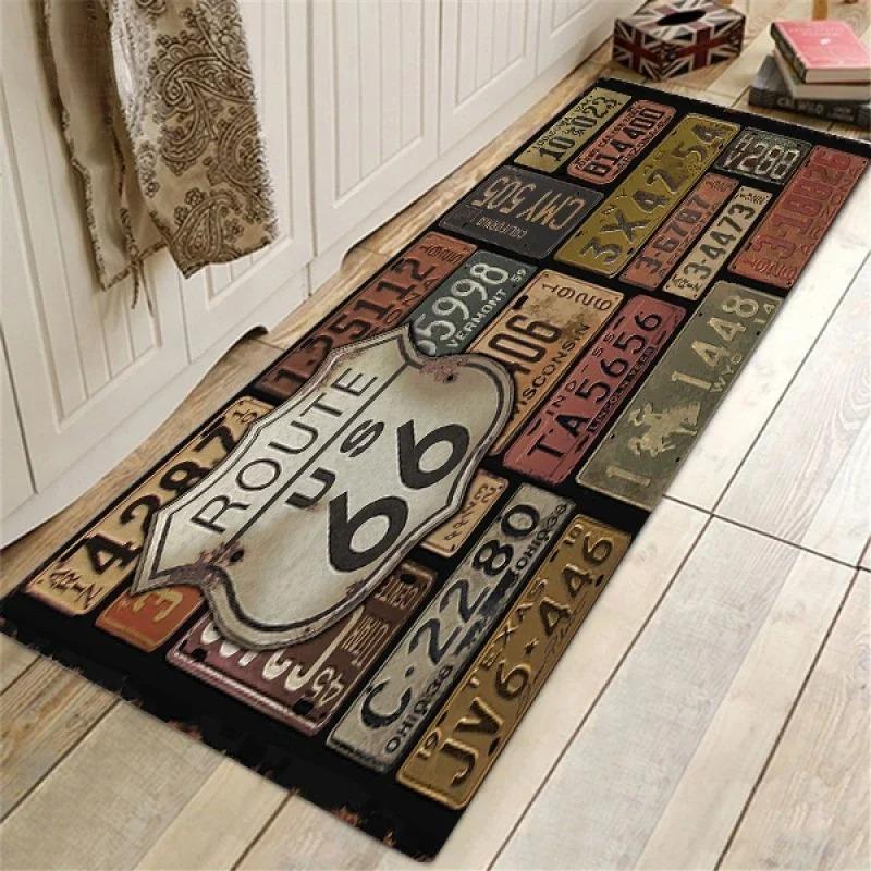 Tapis de sol de cuisine Design Route 66 pour entrée de salon Paillasson Tapis Tapis de chambre Tapis de salle de bain Antidérapant Marchepied Décoration de maison