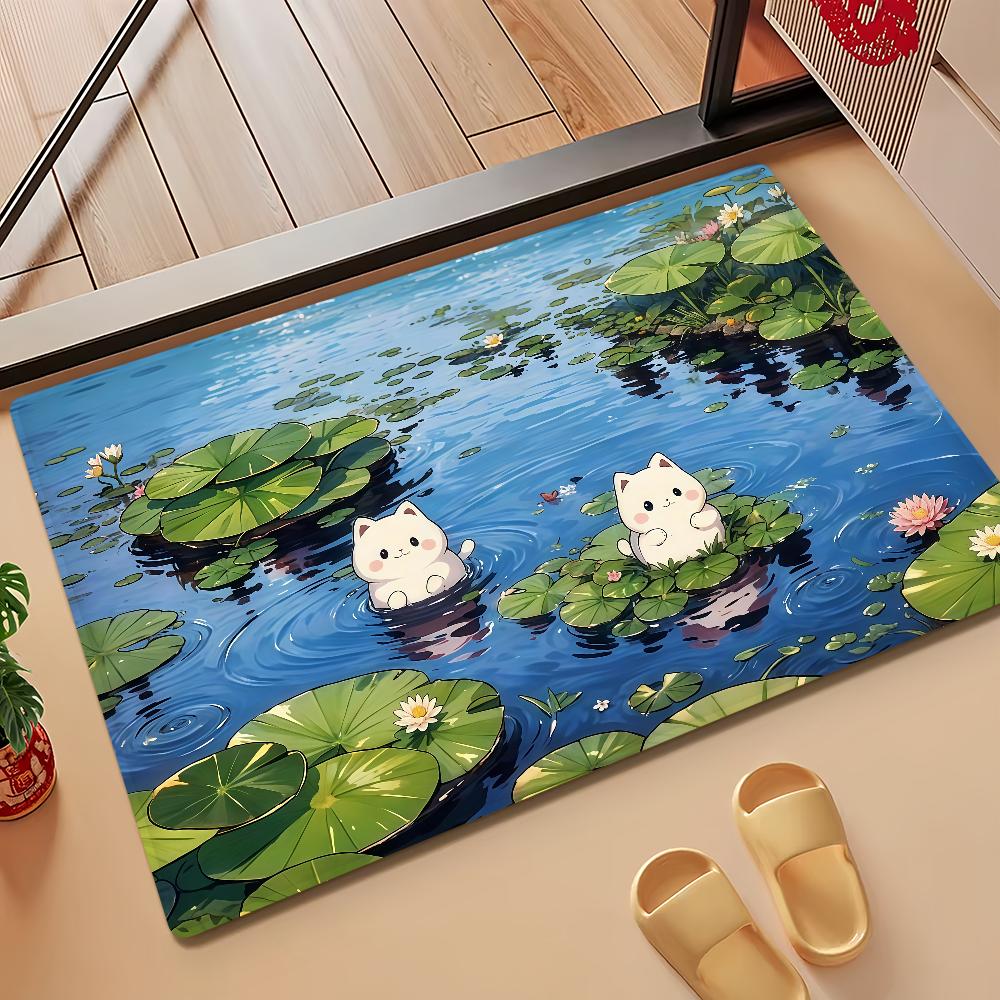 Kawaii Cute Cartoon Door Mat Bath Microfiber Decorative Versatile Flannel Floor Mat Quick Dry Absorbent Non-slip Sole