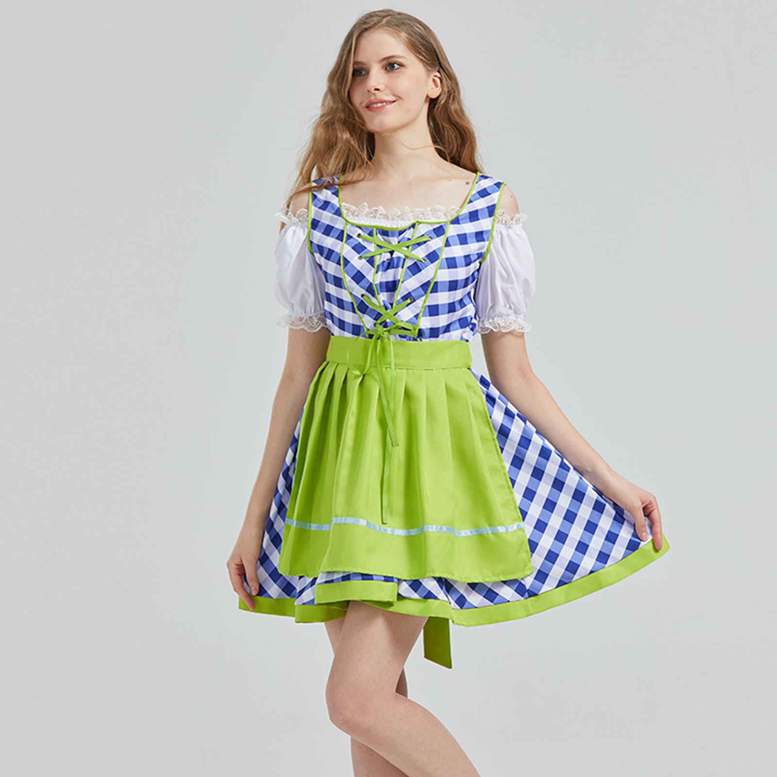 

Женское повседневное пивное платье с коротким рукавом и спущенным плечом, баварская женская одежда L синий