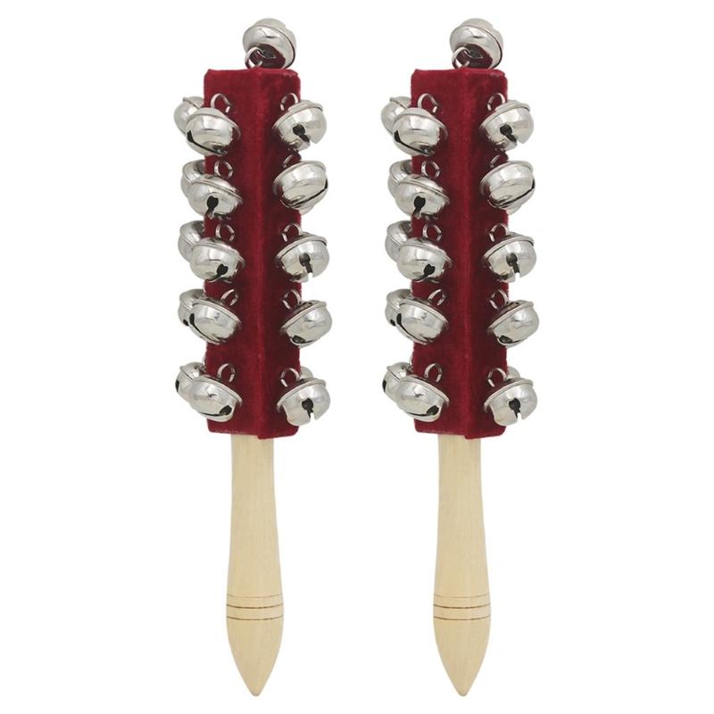 

2Pcs Christmas Hand Sleigh Bells Stick Hand Bells 21 Bells Percussion Instruments Wood Handle Stick Shaker Easy to Use красный