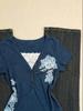 Vintage Blue Floral V-Neck Lace Trim Short Sleeve T-Shirt