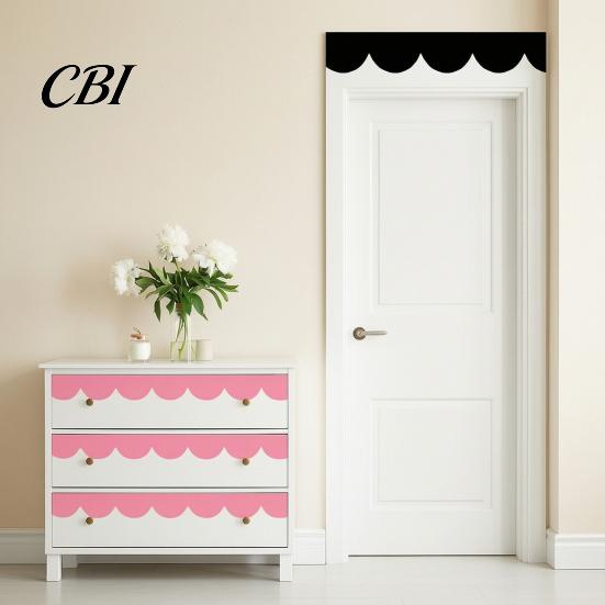 Peel Stick Cabinet Edge Decor 4Pcs Scalloped Border Wall Decals, and Half Arch Geometric Stickers, Decorative Sticker for Bedroom Semi Circle Scallop
