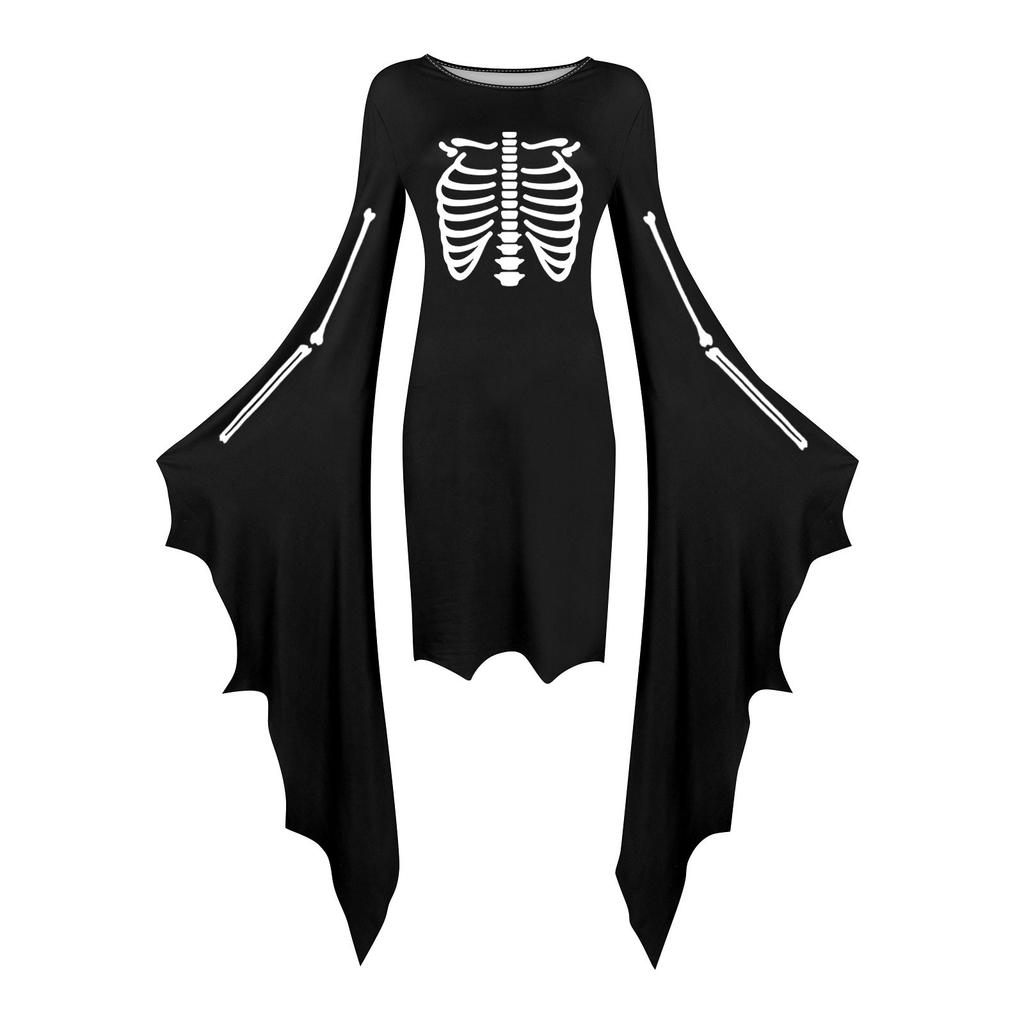 Damenmode Gothic Punk Fledermausärmel Halloween Print Unregelmäßiges Partykleid