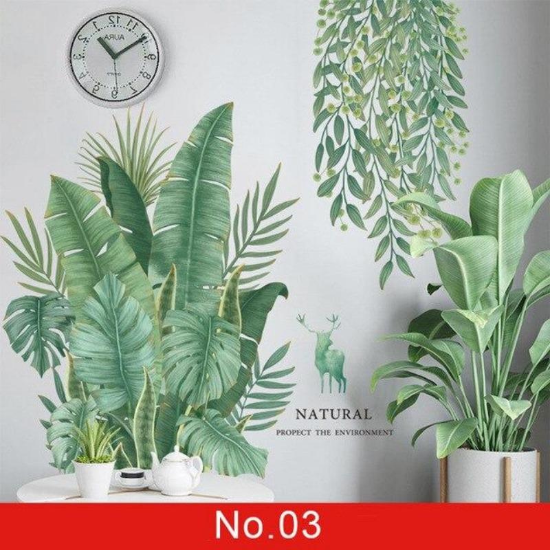 24 Styles Wall Stickers Decorated Tropical Green Leave Nordic Fresh Living Room Bedroom Stickers Plant Flowers Wall Decorations