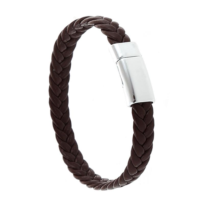 Trendy Unisex Leather Bracelet with Magnetic Clasp - Handcrafted Simple Design