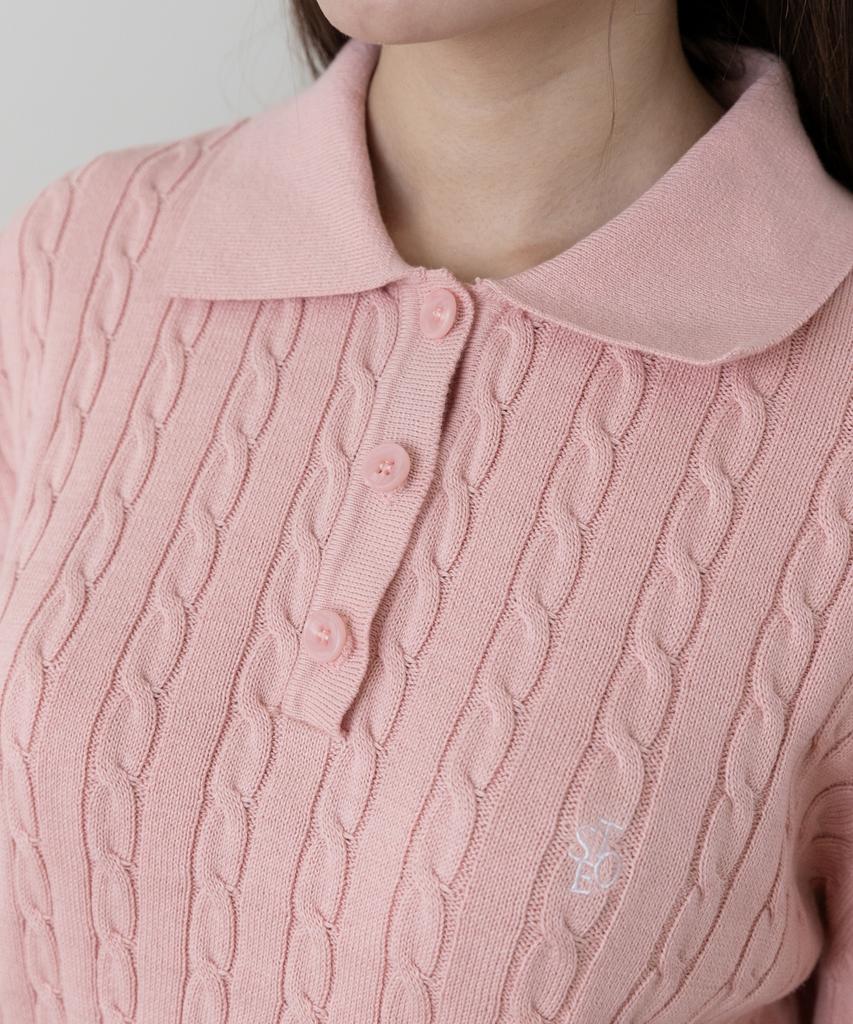 SELITIO Women'S Color Point Cable Collar Knit Pink