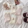 Cartoon Little Bear Style Summer and Spring Lightweight Mesh Breathable Mid-calf Socks with Cute Bow-shaped Lace Trim and Pile-up Design