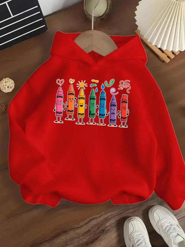 Children's Hooded Sweatshirt, Spring and Autumn Style, Boys' and Girls'cartoon Crayon Print Hoodie Casual Long-sleeved Pullover.