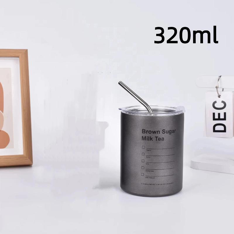 Stainless Steel Insulated American Coffee Mug Portable Outdoor Mug With Straw 320Ml