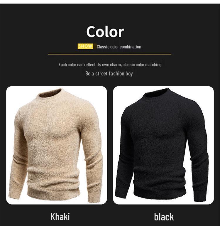 2025 Winter Men's Faux Mink Fur Round Neck Pullover Knitwear - Youth Fashion Casual Base Layer