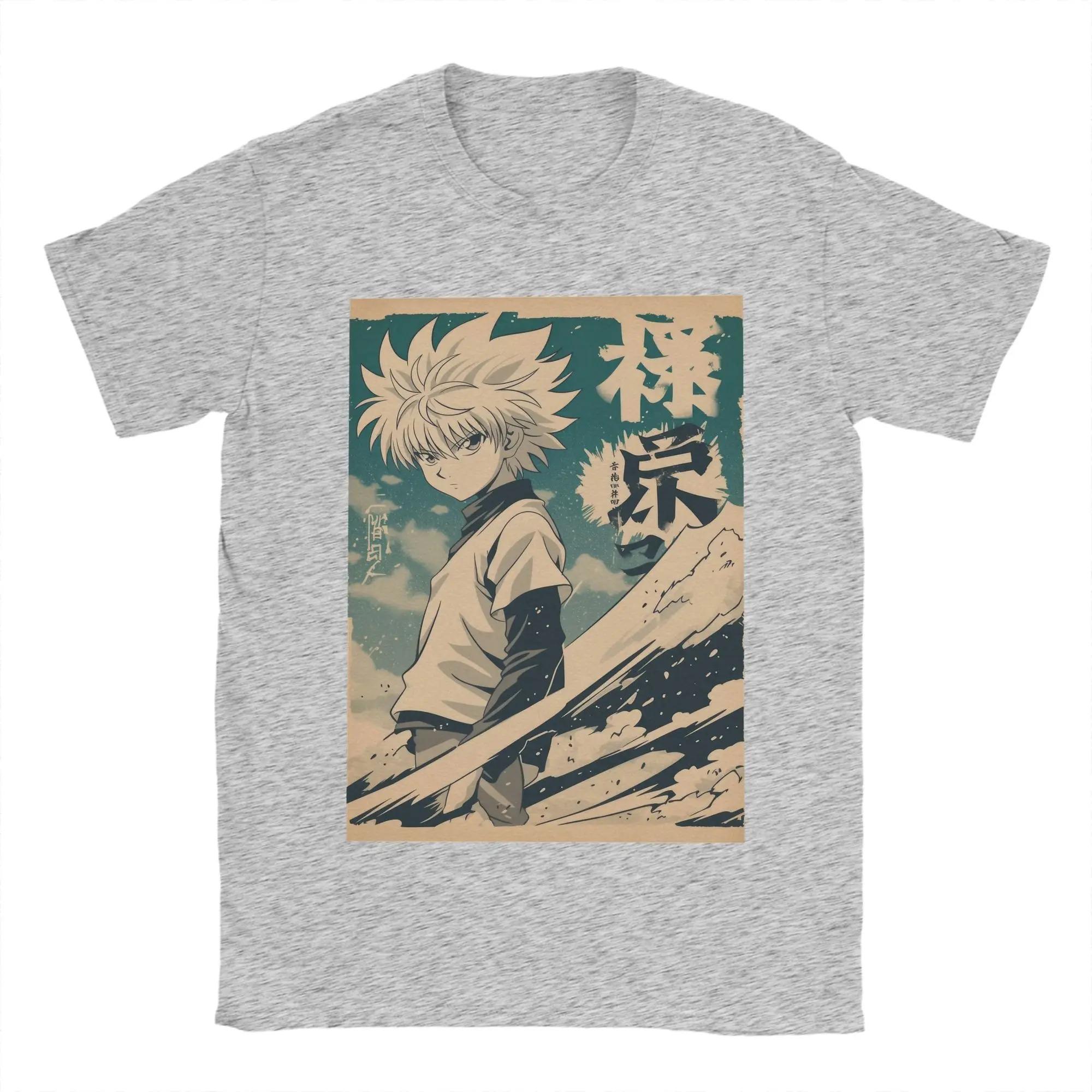 Killua Vintage Warned Poster Hunter X Hunter T Shirts Cotton Funny T-Shirts O Neck Tees Short Sleeve Oversized Clothing S серый 1980₽