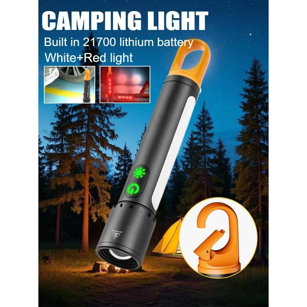 9 Modes LED Flashlight Powerful Zoom Camping Lantren Aluminum Alloy Torch Outdoor Light with Hooks USB Rechargeable