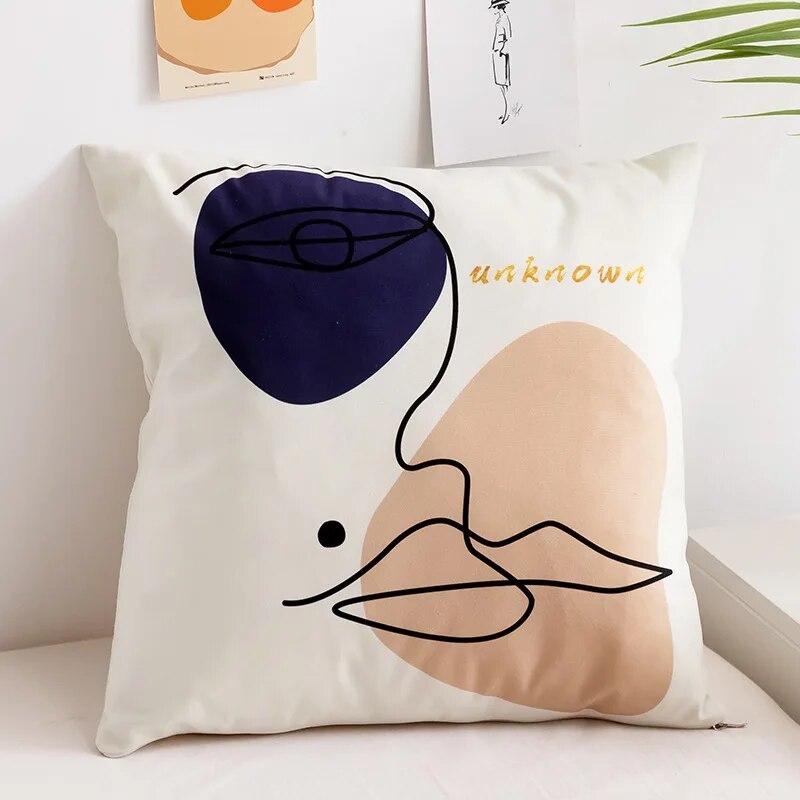 Minimalist Creative Abstract Line Pillowcase Peach Lemon Pear Fruit  Sofa Office Seat Cushion Cover Home Decoration