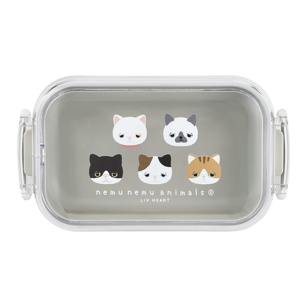 LIV HEART Lunch Sleepy Animals CAT Dishwasher Made in Box, (Total Length Approx. 17.5cm), Safe, Japan, 18111-02