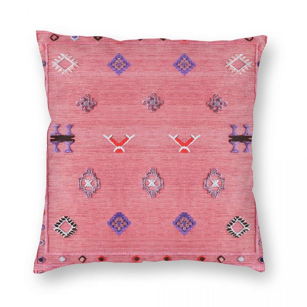 Pink Oriental Handmade Moroccan Square Pillowcase Polyester Linen Velvet Printed Zip Decorative Pillow Case Car Cushion Cover