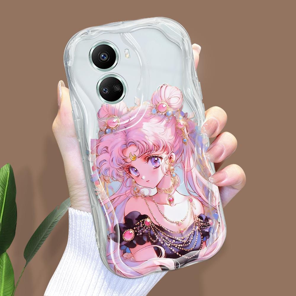 For Honor 90 Lite P30 Pro Infinix Hot 30 40 40i 40 Pro Smart 8 Pro Vivo V29e V30e Beautiful Girl Pink Hair Cream Texture Soft Silicone Phone Case
