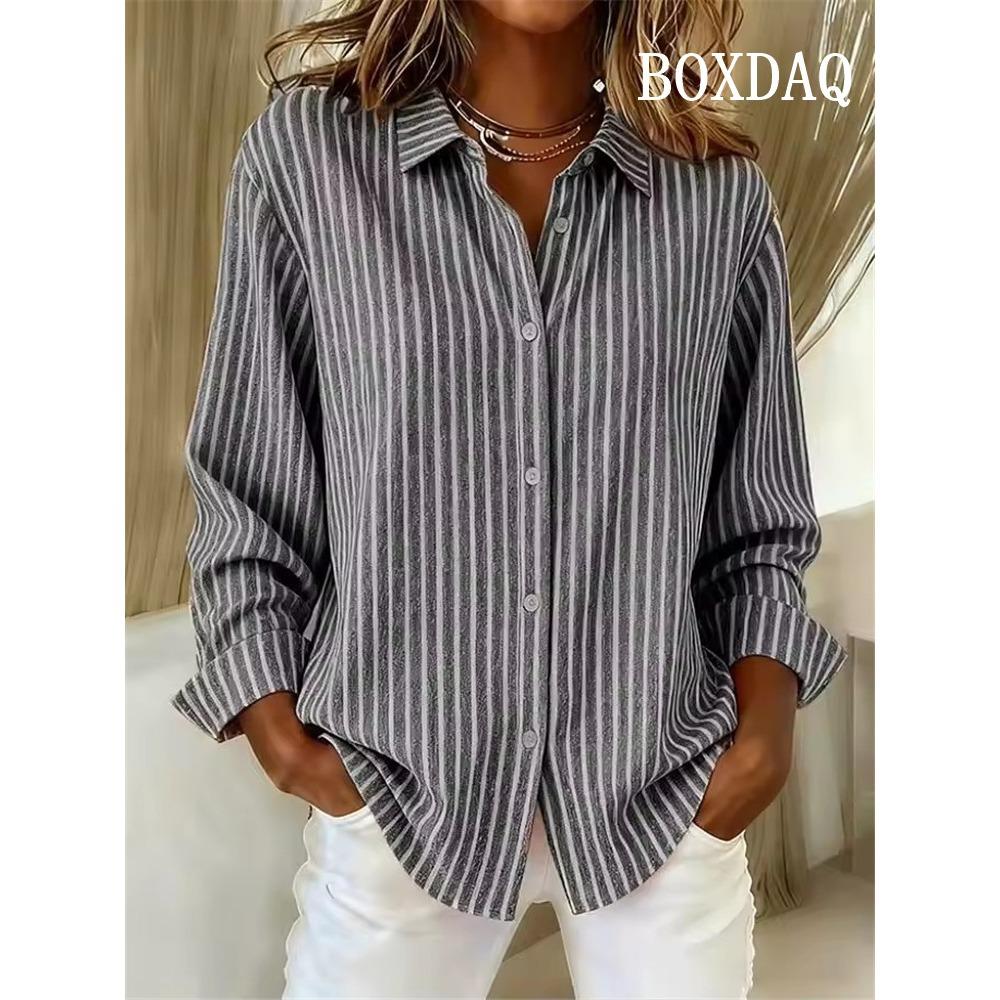 

Casual Loose Striped Shirts For Women Autumn Vintage Women s Button Shirts Long Sleeve Blouses Fashion Elegant Female Tops XL