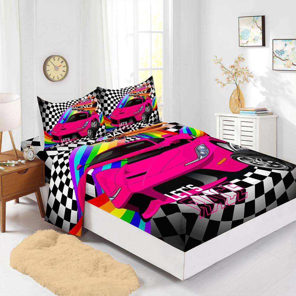 Mattress Four-Piece Car Racing Bed Sheet Kit Digital Printing Mattress Protective Cover
