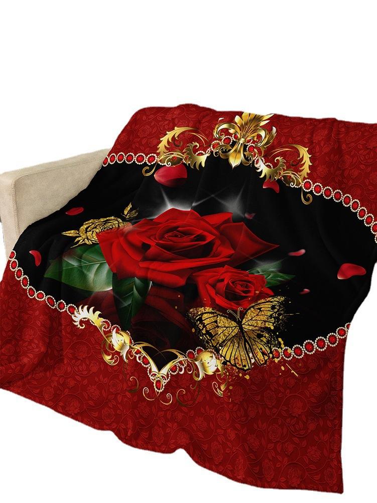 Flannel Blanket Rose Love Valentine'S Day Wedding Blanket Crystal Fleece Blanket Spring And Autumn
