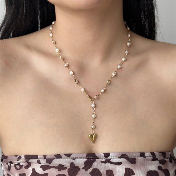 Trendy Gold Silver Color Glass Long Y-Shaped Heart Necklace Metal Collarbone Chain Party Bohemian Body Party Jewelry Gifts