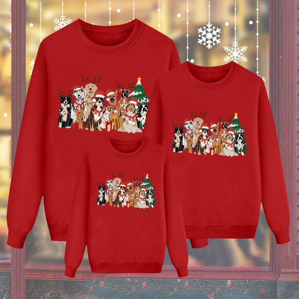 Rodzinna bluzka z długim rękawem, sweter świąteczny, rodzinna świąteczna koszulka sportowa z okrągłym dekoltem, ciepło zimowe