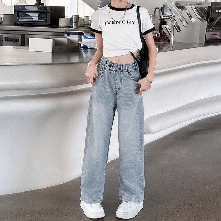 Girls' Pants Summer Clothes Girls' Fashionable and Stylish Straight Leg Children's Jeans Summer Thin Pants