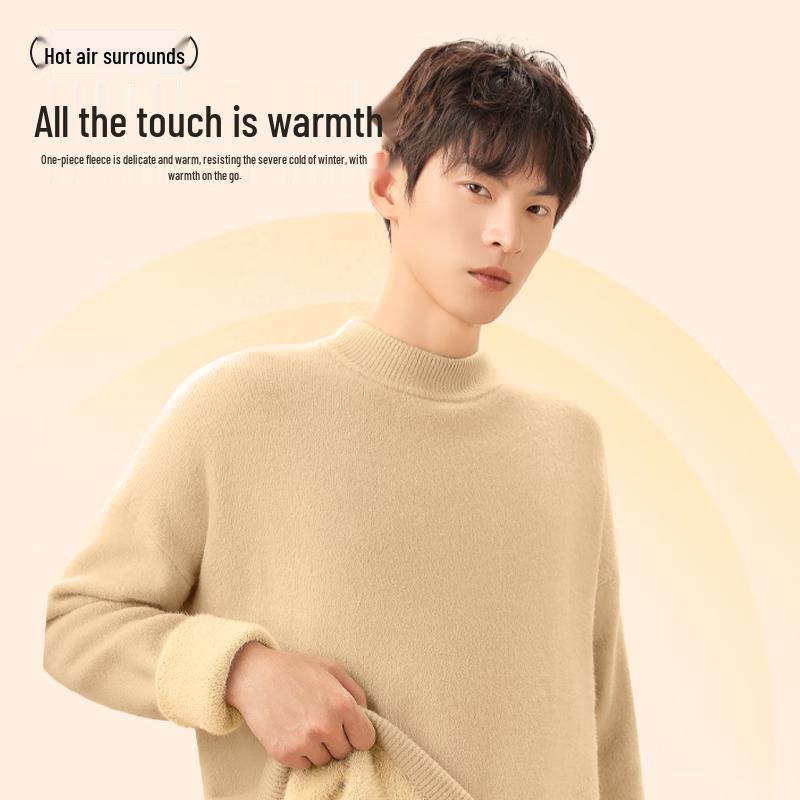 MINISO Men's Thermal Lined Mock Neck Knit Pullover