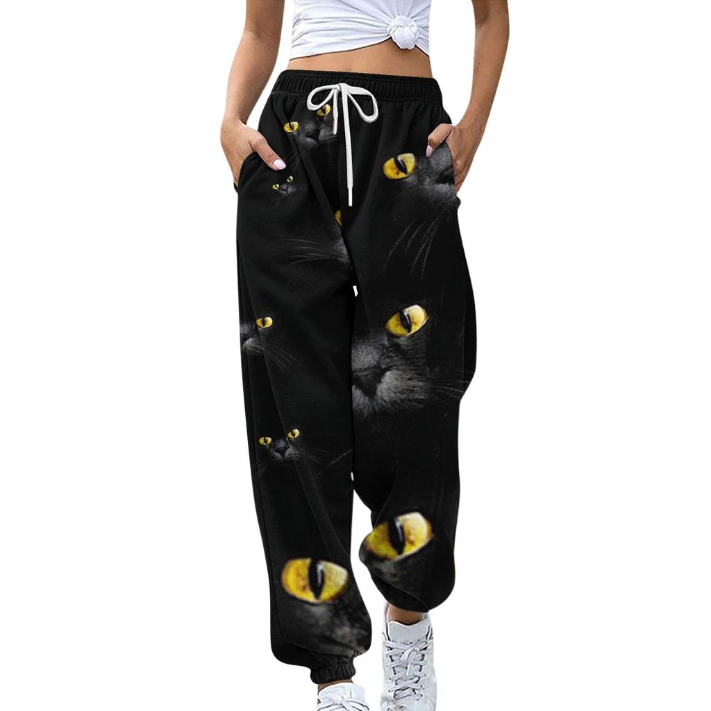Sweatpants for Women Elastic Waist Drawstring Casual Pants Halloween Printing Pants with Pockets