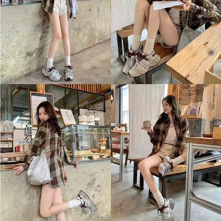 Su Yinyin increased the height of the same style by 6cm~ Autumn and winter retro mandarin duck with thick-soled lace-up casual sports shoes dad shoes