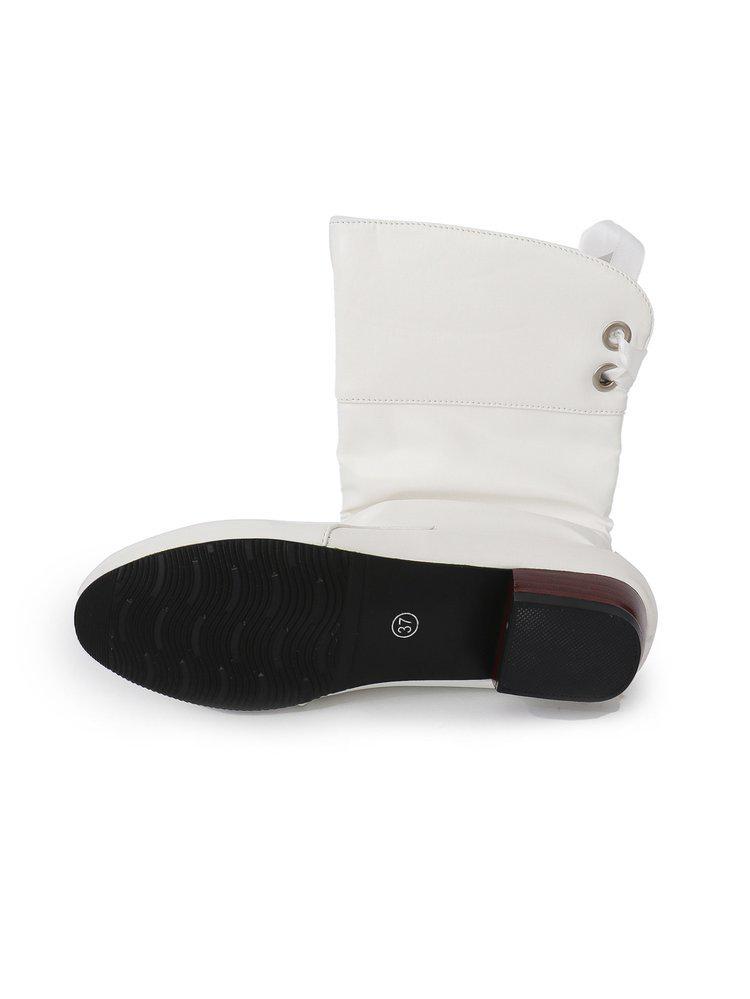 Damen Herbst/Winter Mid-Calf Stiefel mit niedrigem Absatz, Übergröße, Runde Zehenpartie, Schnürung hinten, Warmer Ritterstil