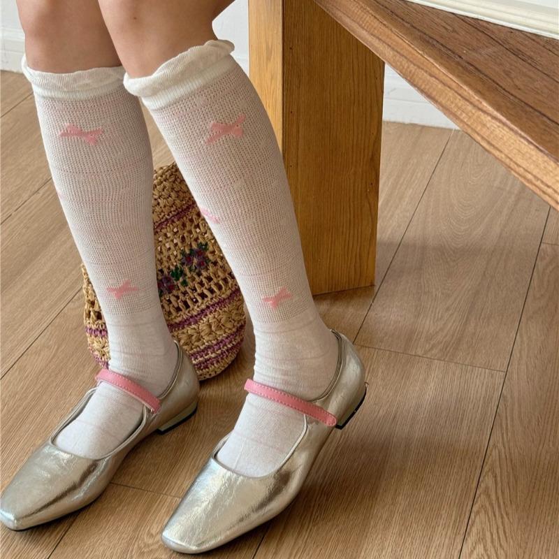 2 Pairs of Bubble Socks, Bow Calf Socks, Summer Ballet-style Long Tube Pile Socks, Lace Socks