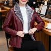 BITCED PU Leather Jacket Casual Plus Size Fleece-Lined Thickened Middle-Aged and Elderly Leather Jacket