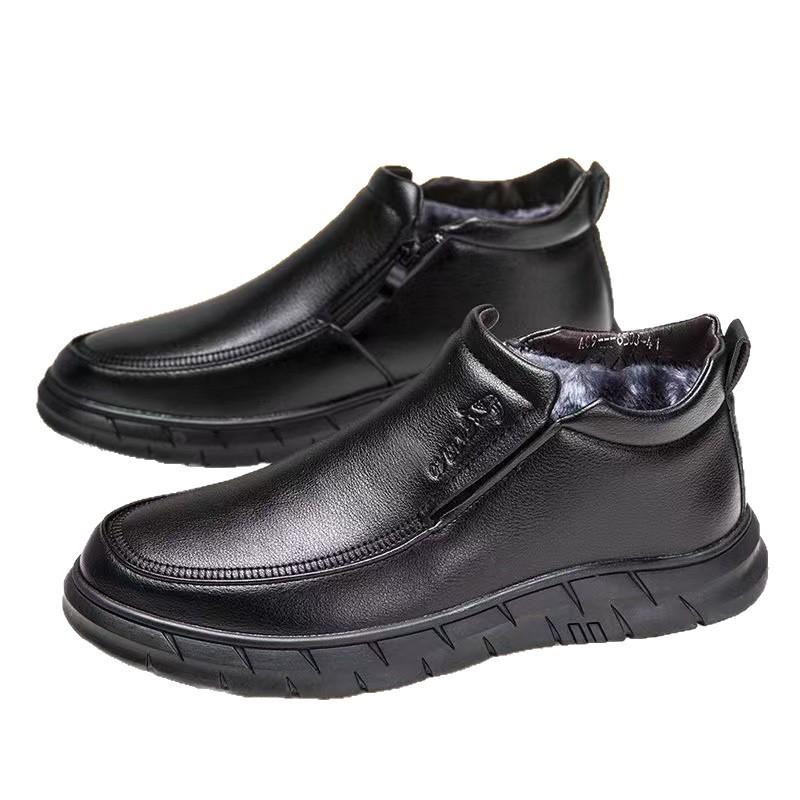 Winter velvet thickened cotton shoes business travel leather shoes casual leather shoes