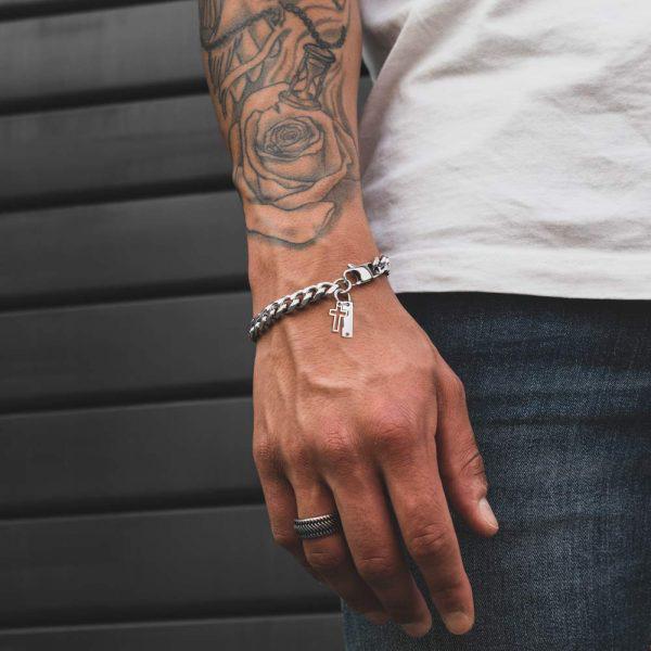 Vnox Unisex Cuban Chain Bracelets for Men Women, Religion Charm Cross Bracelet,Never Fade Wheat Figaro Rope Link Chain Wristband