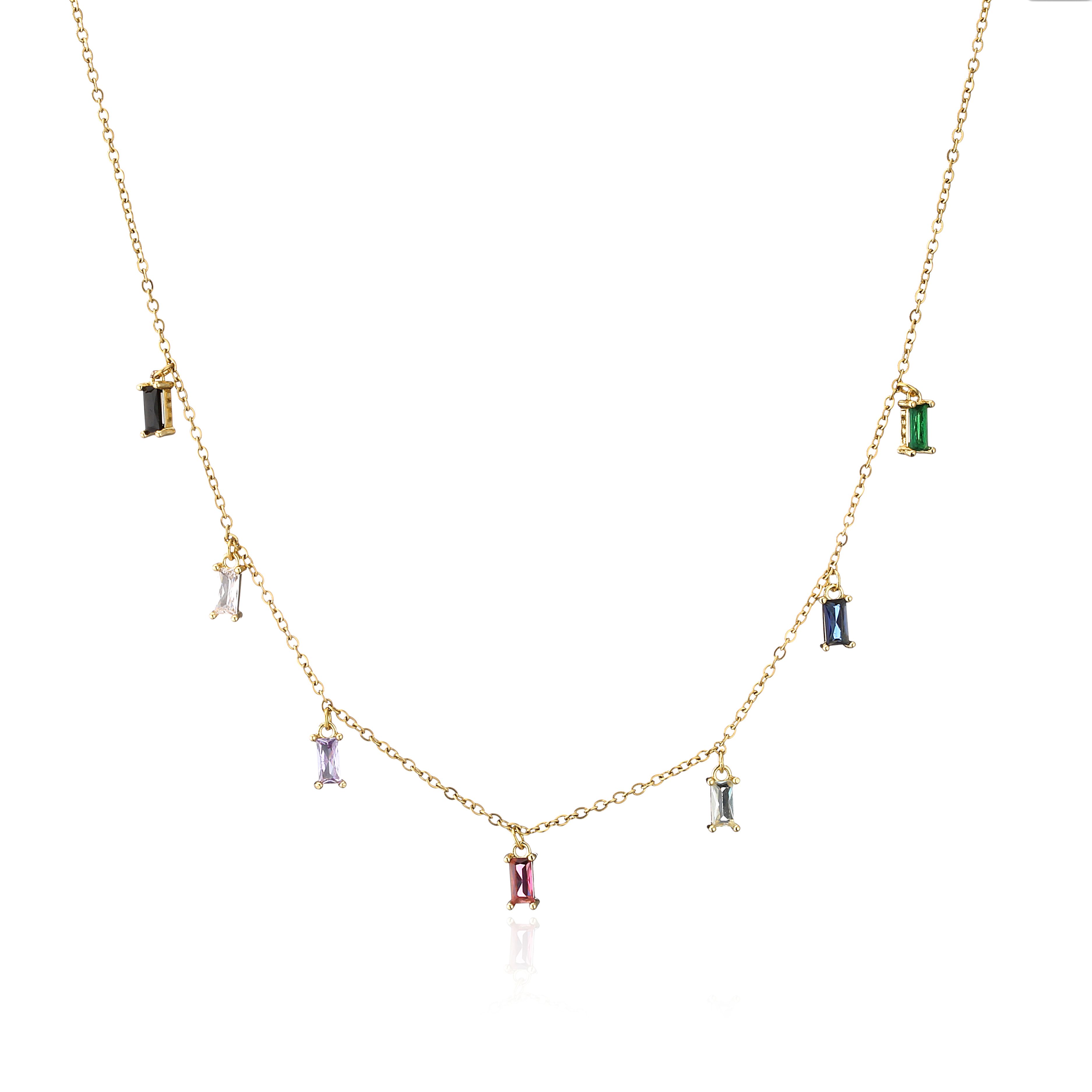 HECHENG,Rectangle Pendants Necklace for Women,Aestheic Necklace Trendy Rhinestone Zircon,Colorful cz Crystal Choker Necklace 45cm