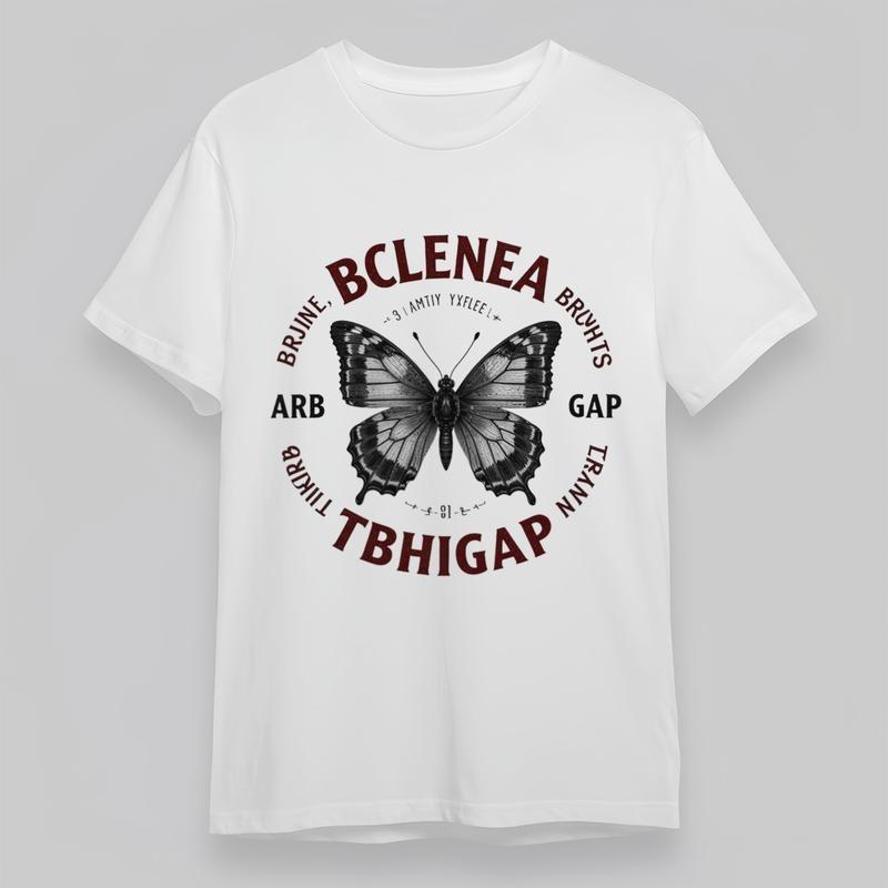 

Women s Plus Size Fashion Classic T-Shirt Circular Text Butterfly Graphic Tee 2XL