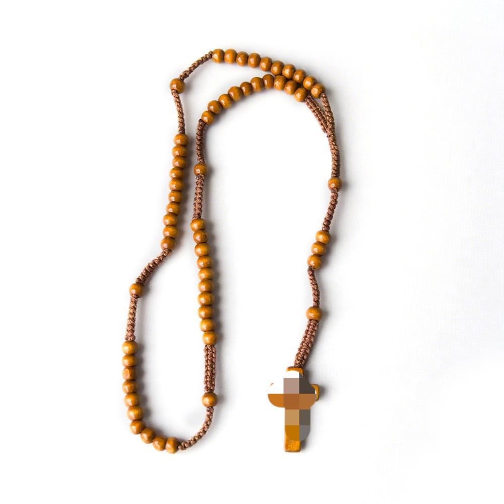 Hand-Woven Natural Wood Bead Rosary Necklace (12 pcs/bag)