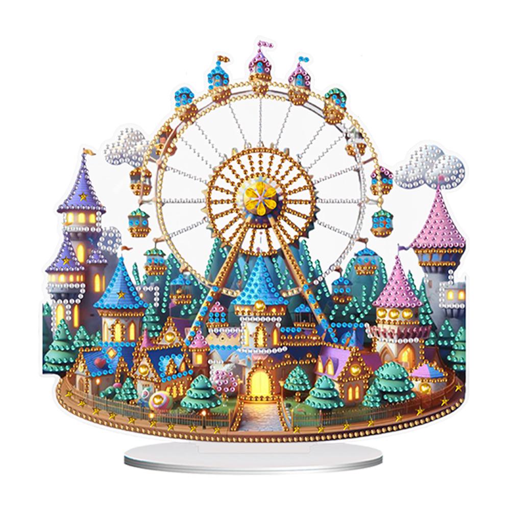 Acrylic 2D Flat Print Castle Ferris Wheel DIY Diamond Painting Tabletop Ornaments Kit Table Top Diamond Painting Ornament Kits