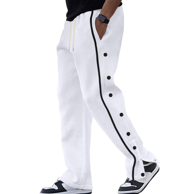 Sports row button men's casual trousers spring and autumn models loose straight drawstring large size trousers men