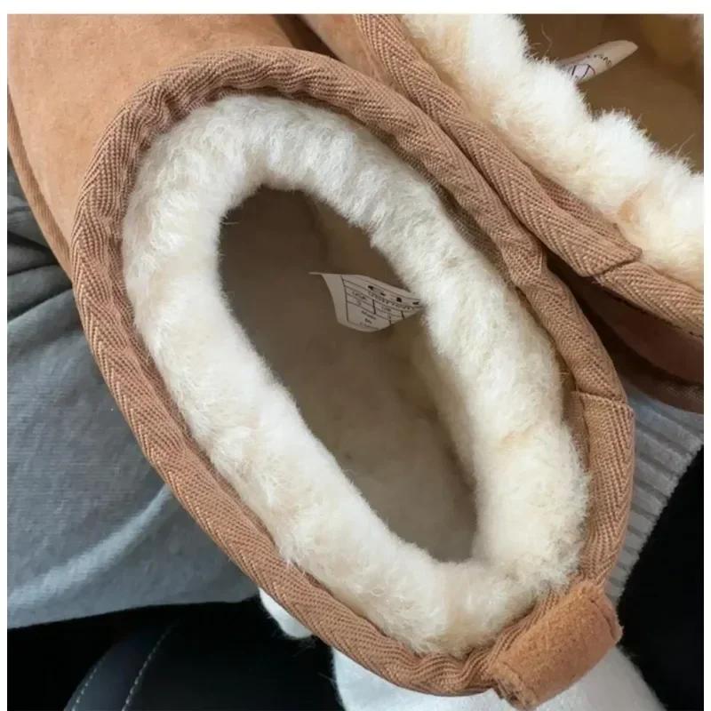 Fashion NO-LOGO genuine sheepskin wool, classic mini sheepskin snow boots, chestnut casual warm boots for women platform boots
