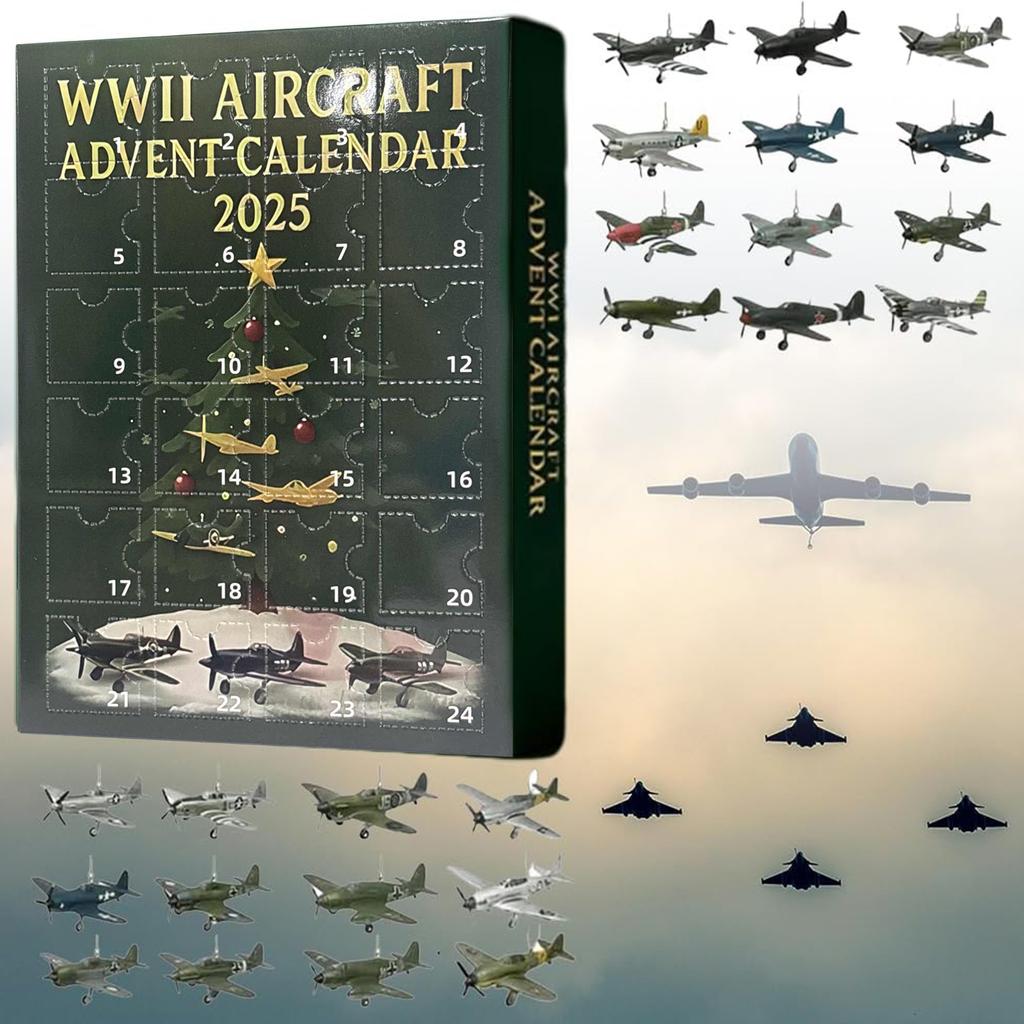 Aircraft Calendar Advent 24 Days Christmas Countdown Calendar with 24 Warbirds Pendant Acrylic Decorative Charm for December