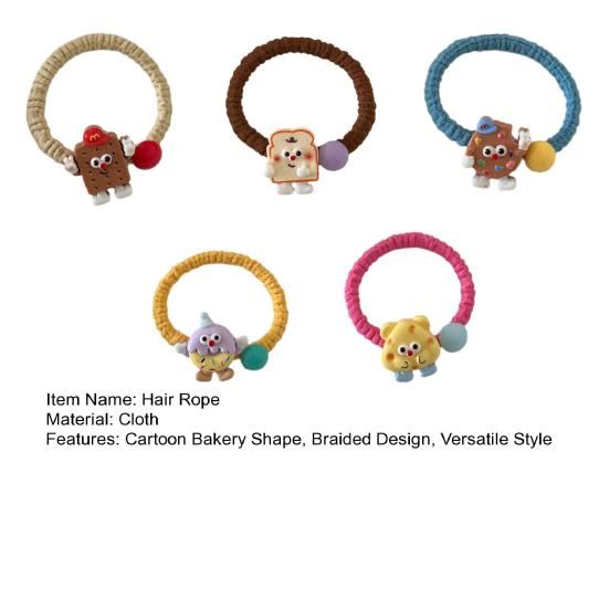 5Pcs Hair Rope Cartoon Bakery Snack Resin Charm Hair Ties High Elasticity