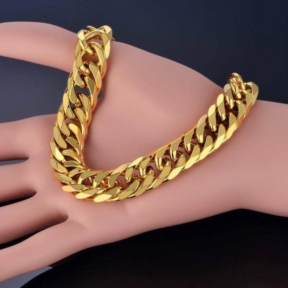 12mm Mesh Gold Plated Stainless Steel Curb Cuban Link Chain Bracelet Jewelry Gold Chain Chain Bracelet Chain Line