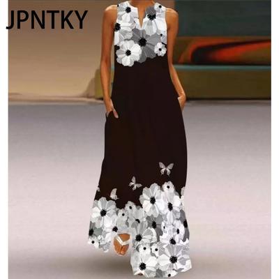 JPNTKY Damen Mode Sommer Frühling Ärmellos V-Ausschnitt Freizeitkleider