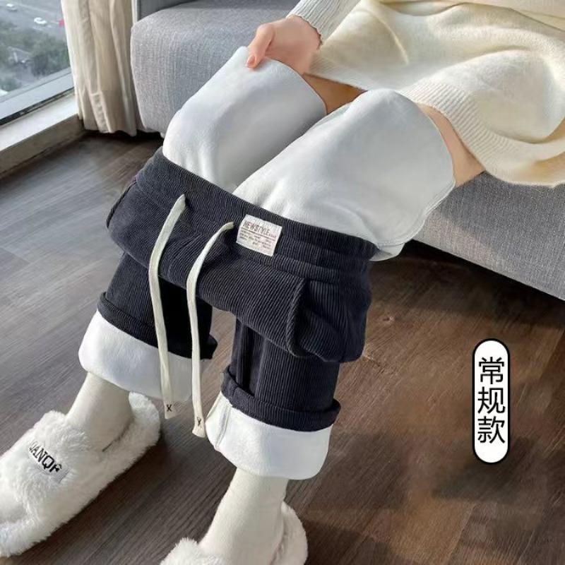 

Широкие брюки из овечьей шерсти женские осенне-зимние шенилловые брюки с напуском, утолщенные термохлопковые брюки, вельветовые прямые брюки 3XL [136-77.5 kg]